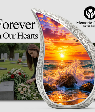 Ocean Sunset Memorial Urn for Mom & Dad – Personalized Cremation Urn for Human Ashes | Beach Funeral Urn for Women & Men