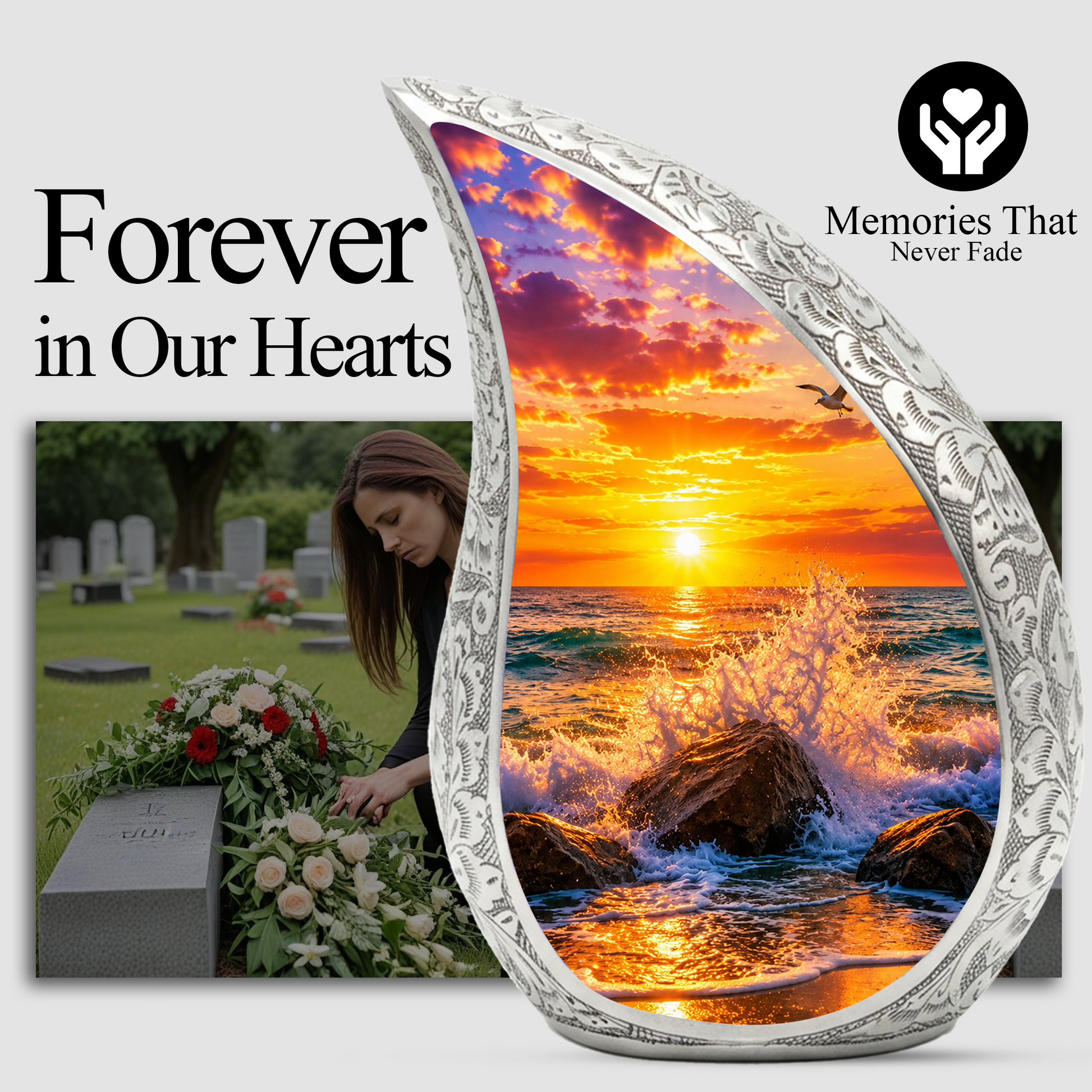 Ocean Sunset Memorial Urn for Mom & Dad – Personalized Cremation Urn for Human Ashes | Beach Funeral Urn for Women & Men