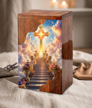 Christian Cross Wooden Cremation Urn – Wooden Urn for Human Ashes