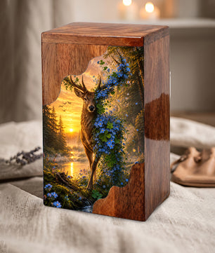 Deer Wooden Cremation Urn – Nature Memorial Urn for Human Ashes