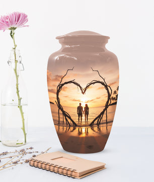 Beach Couple Urn For Male and Female - Extra Large Double Companion Urn For Mom and Dad ( 14 Inch,400CU))