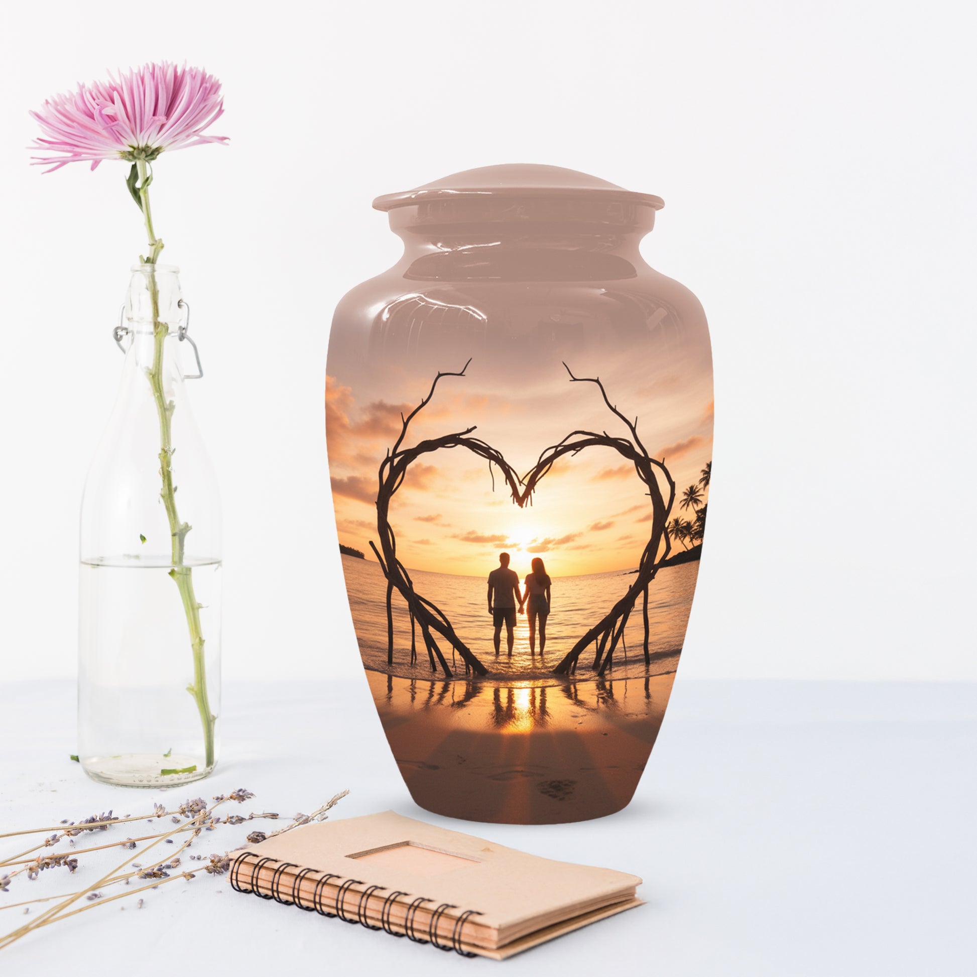 Beach Couple Urn For Male and Female - Extra Large Double Companion Urn For Mom and Dad ( 14 Inch,400CU))
