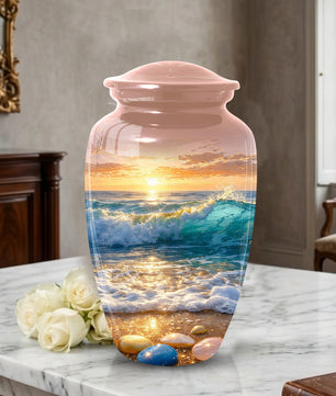 Ocean Sunset Urn for Mom | Beach Cremation  Large Urn for Women | Adult Female Memorial Urn