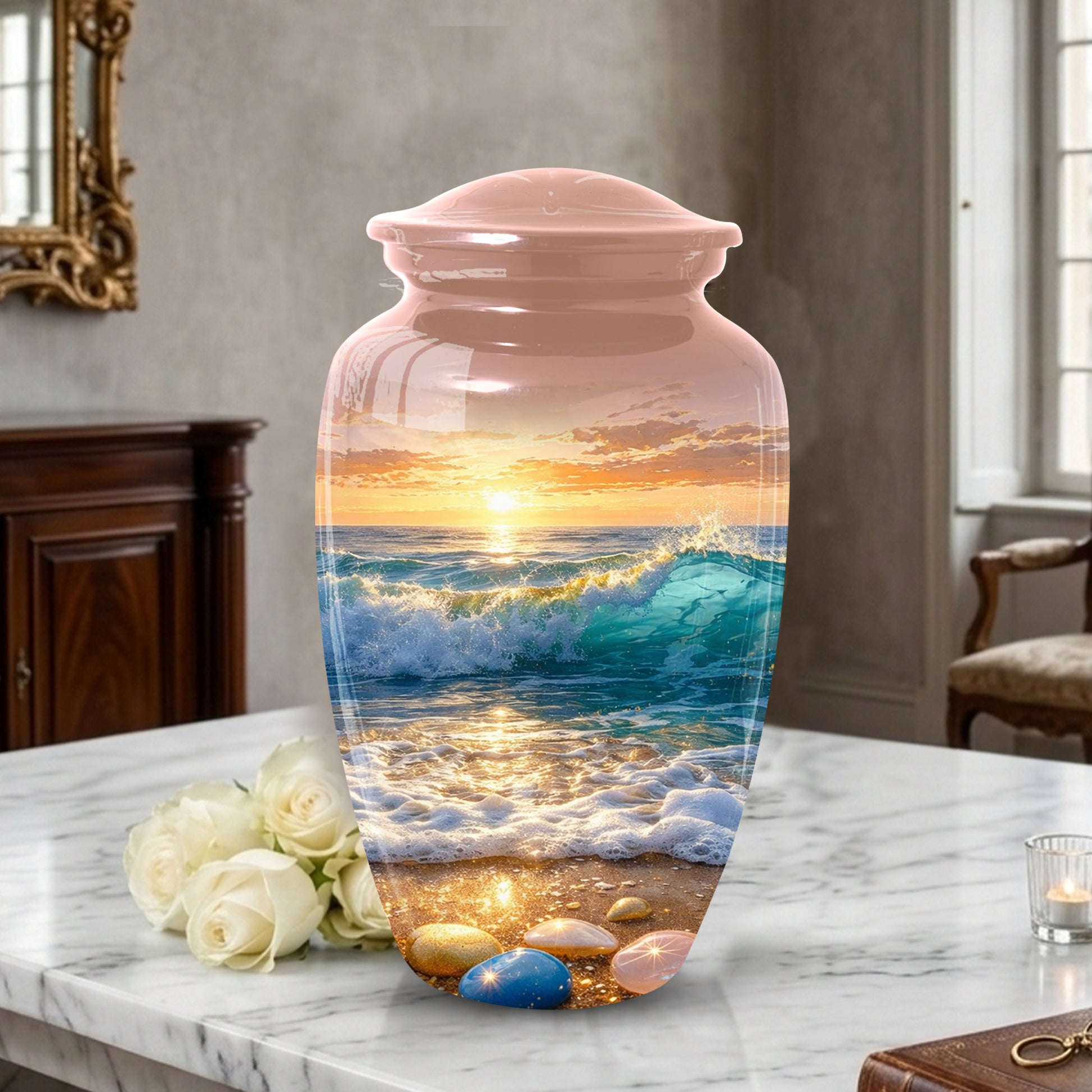 Ocean Sunset Urn for Mom | Beach Cremation  Large Urn for Women | Adult Female Memorial Urn