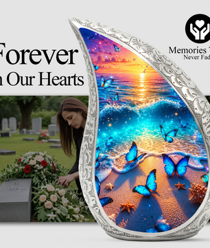Butterfly Beach Urn for Human Ashes | Ocean Sunset Adult Cremation Urn | Beautiful Memorial Urn