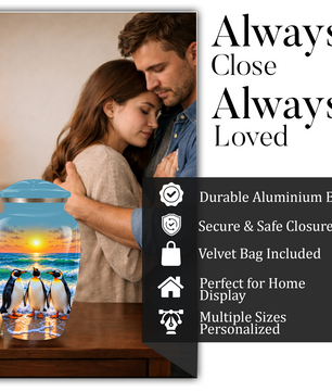 , Penguin Beach Sunset Memorial Urn, Ocean-Themed Urn for Human Ashes