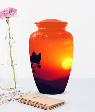 Butterfly Sunset Urn for Adult Ashes | Orange Sunset Butterfly Cremation Urn