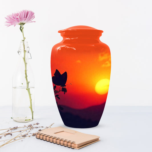 Butterfly Sunset Urn for Adult Ashes | Orange Sunset Butterfly Cremation Urn