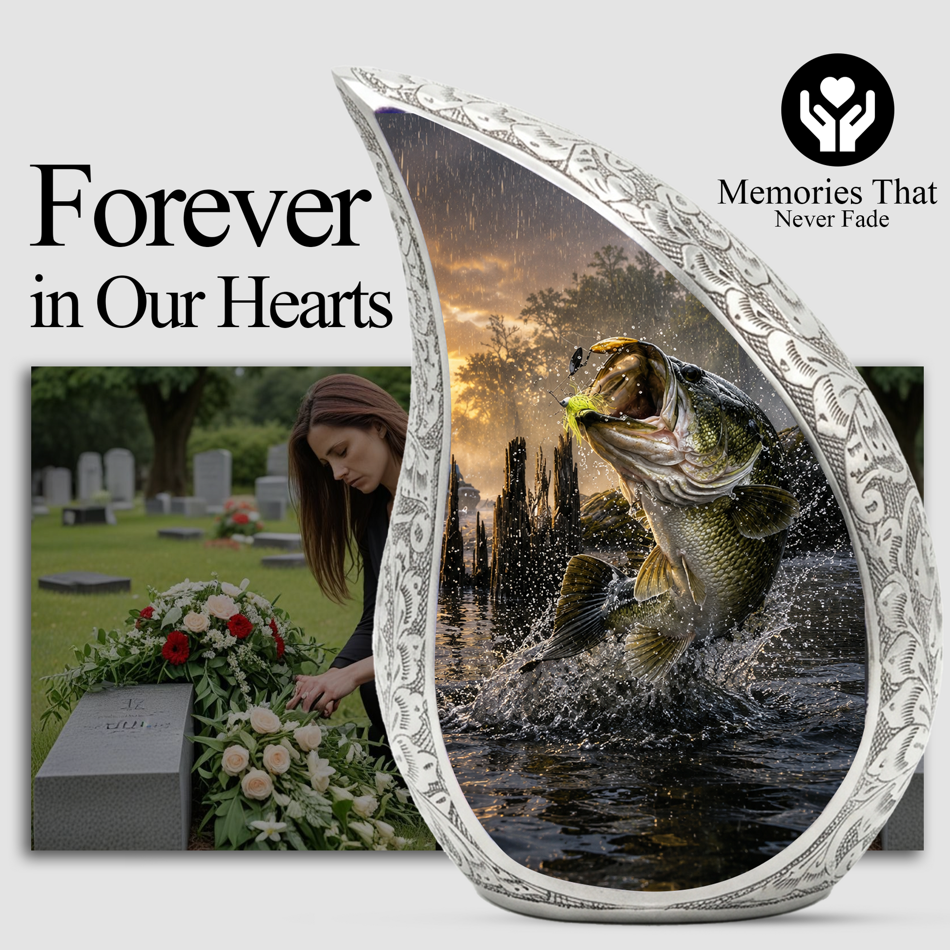Fishing Urn for Dad, Gone Fishing Cremation Urn for Ashes, Bass Fish Memorial Urn