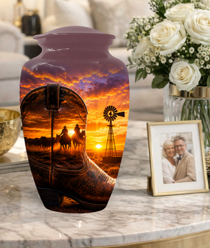 Cowboy Cremation Urn for Dad, Western Boot Memorial keepsake Urns for Ashes