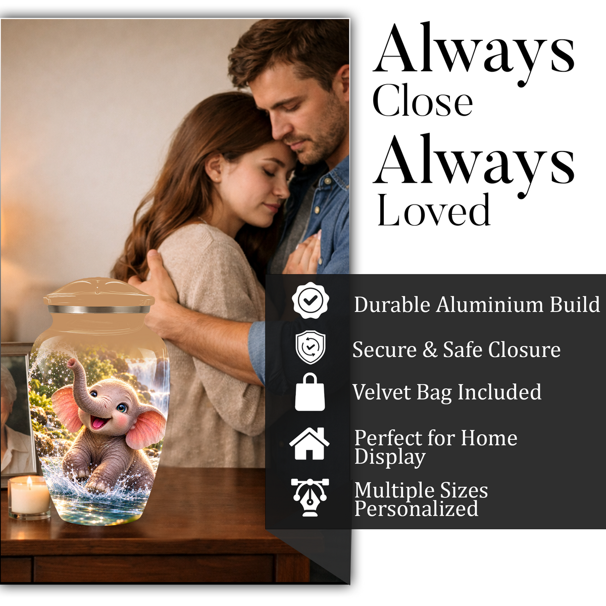 Cute Elephant Cremation Urn for Ashes | Personalized Elephant Memorial Urn | Baby Elephant Urn