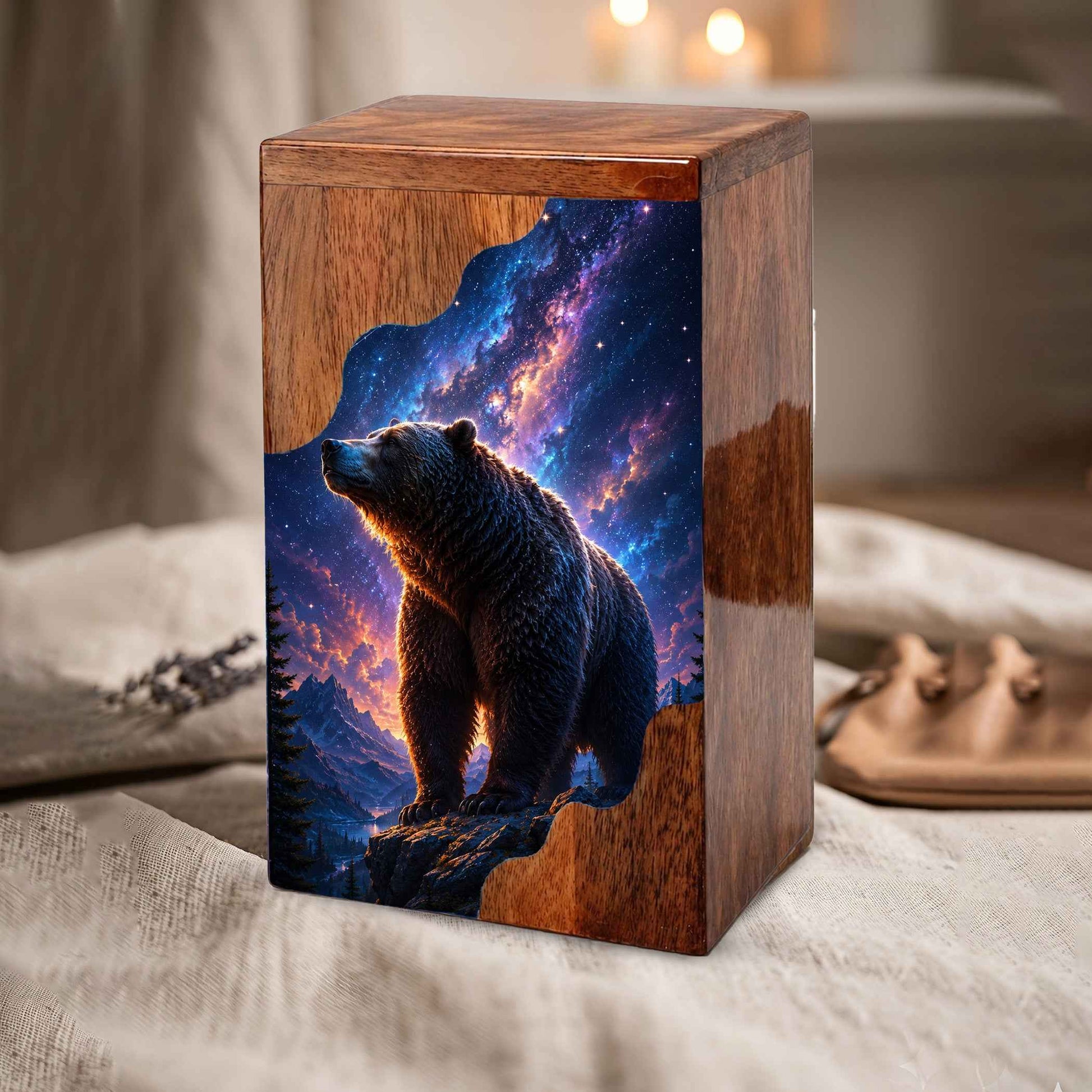Wooden Cremation Urn for Human Ashes | Bear Memorial Urn