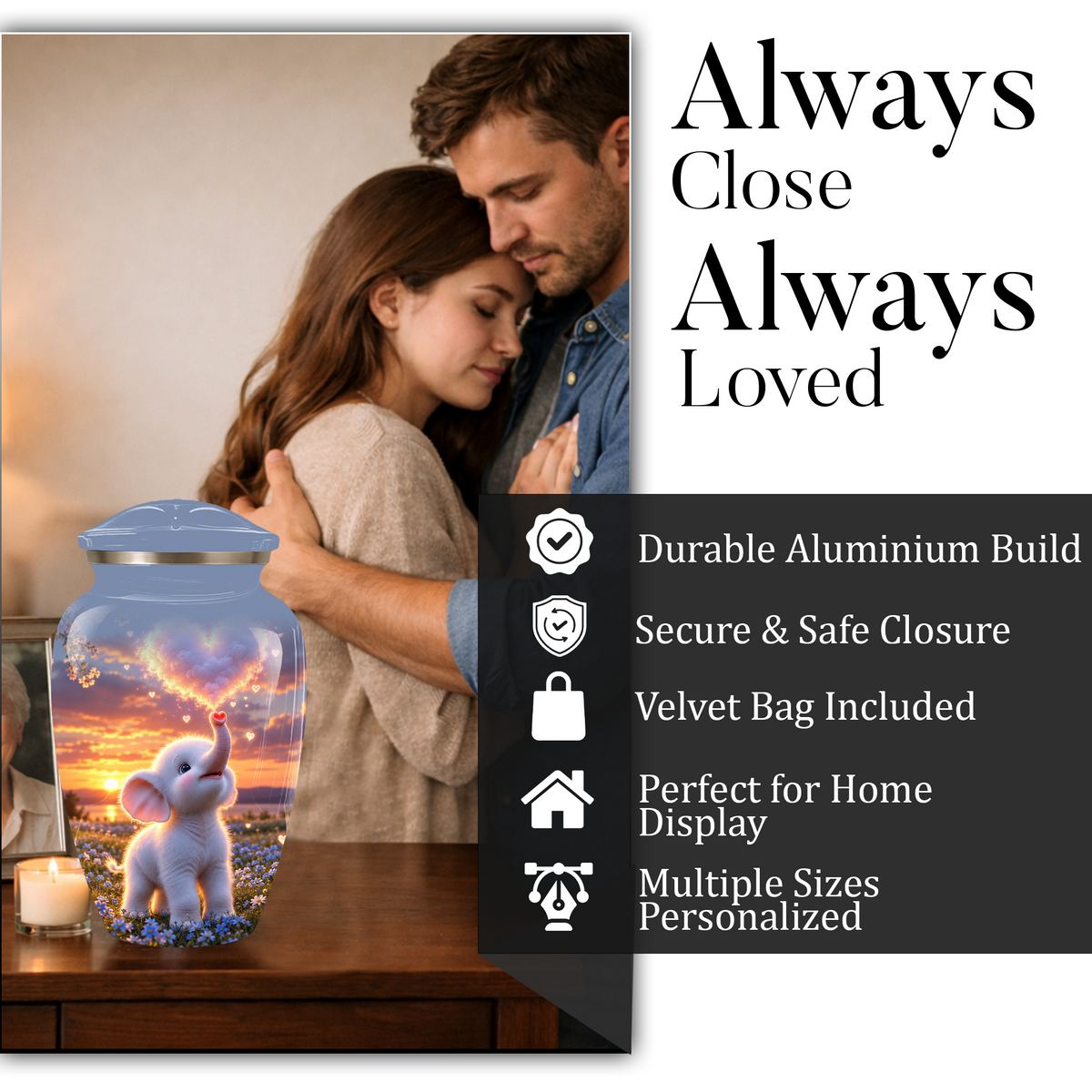 Elephant Cremation Urn for Ashes | Personalized Elephant Memorial Urn | Cute Elephant Urn