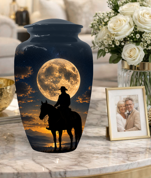 Cowboy Cremation Urn for Dad, Western Horse Memorial Urn for Ashes