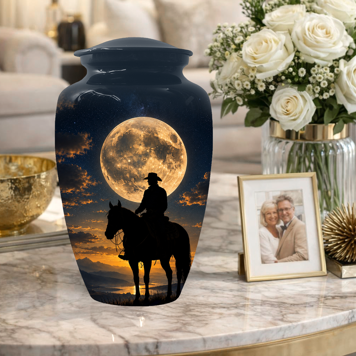 Cowboy Cremation Urn for Dad, Western Horse Memorial Urn for Ashes