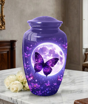 Purple Moon Butterfly Large  Urn for Mom | Butterfly Cremation Urn for Ashes