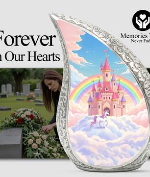 Rainbow Castle Unicorn Memorial Urn | Child Keepsake Urn | Baby Memorial Urn for Ashes