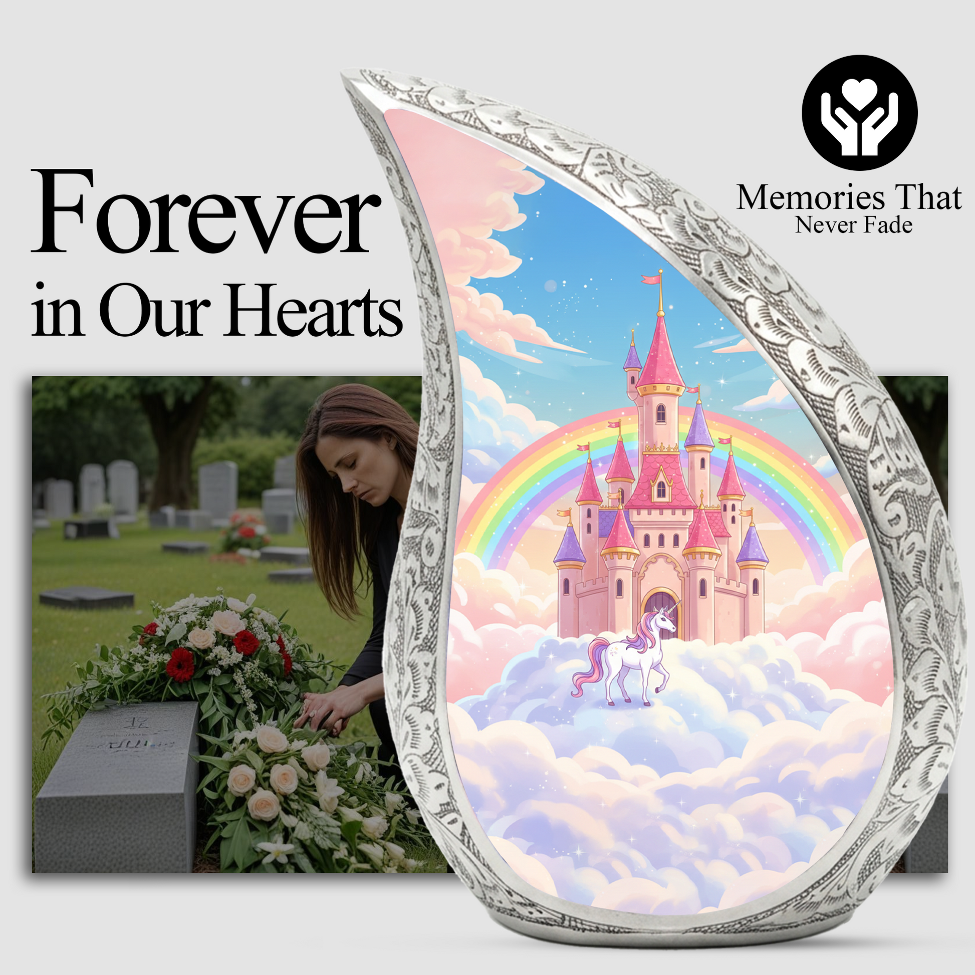 Rainbow Castle Unicorn Memorial Urn | Child Keepsake Urn | Baby Memorial Urn for Ashes