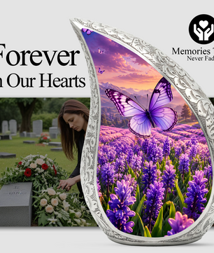 Butterfly Urn for Human Ashes | Purple Floral Butterfly Cremation Urn| Beautiful Butterfly Memorial Urn for Adult Ashes