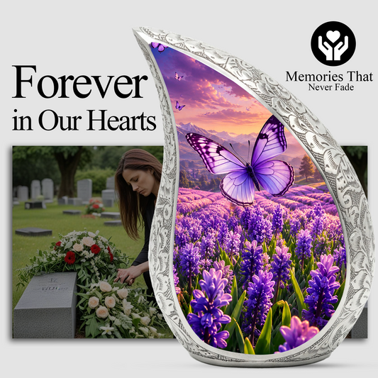 Butterfly Urn for Human Ashes | Purple Floral Butterfly Cremation Urn| Beautiful Butterfly Memorial Urn for Adult Ashes
