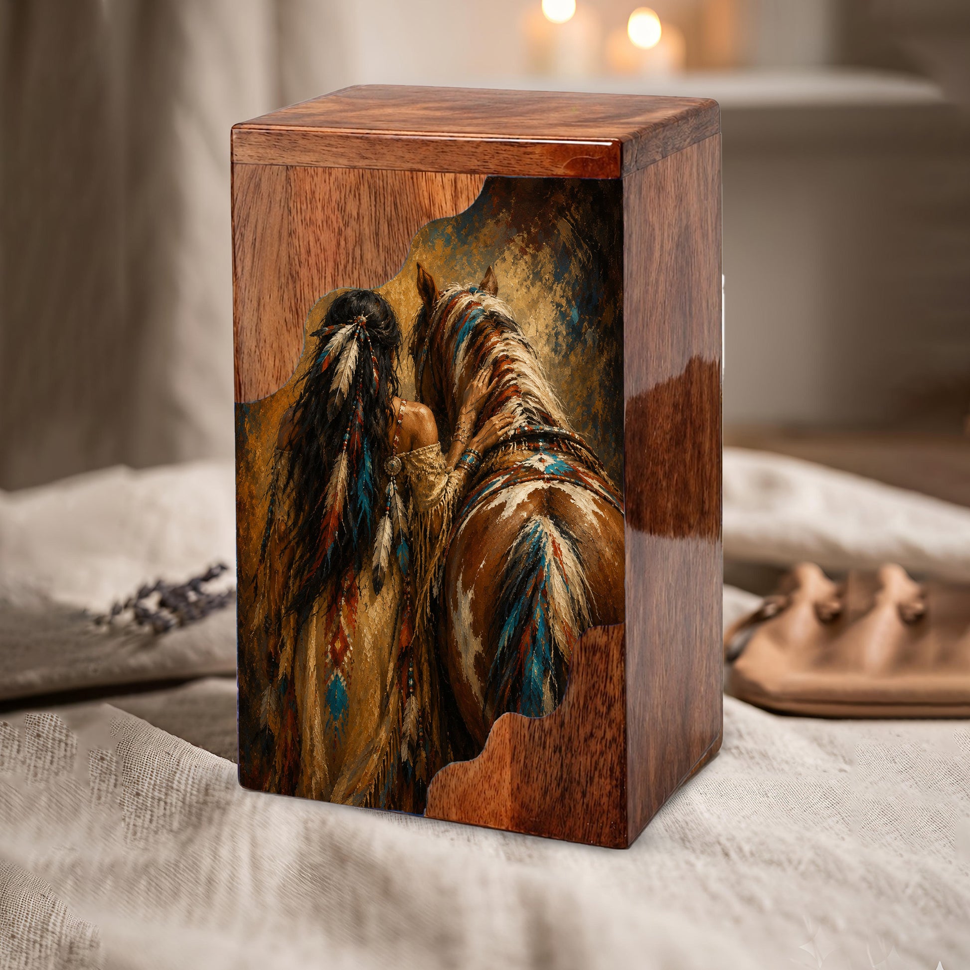 Horse Spirit Wooden Cremation Urn – Wooden Urn for Human Ashes