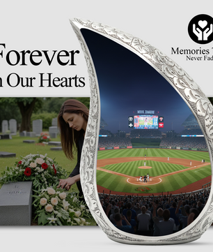 Baseball Personalized Cremation Urn for Dad – Teardrop Style Aluminum Memorial Urn, 10 Inch