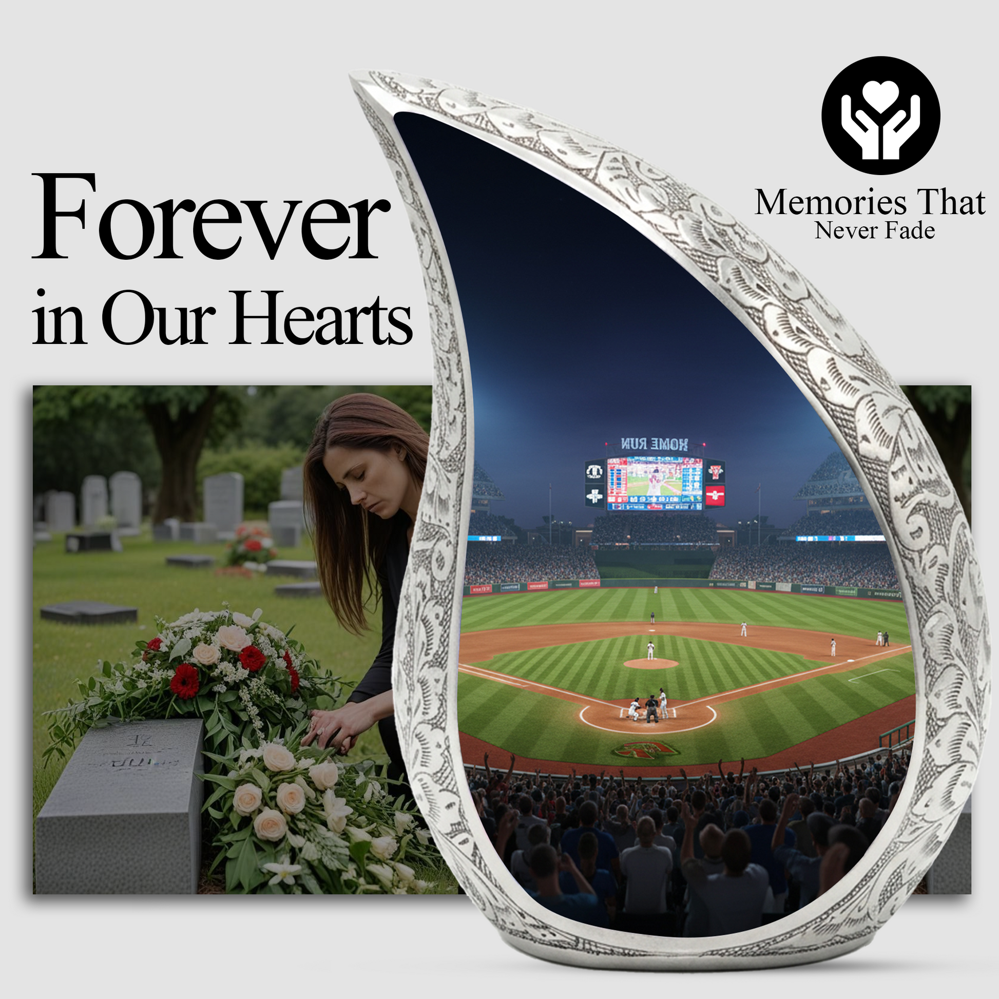 Baseball Personalized Cremation Urn for Dad – Teardrop Style Aluminum Memorial Urn, 10 Inch