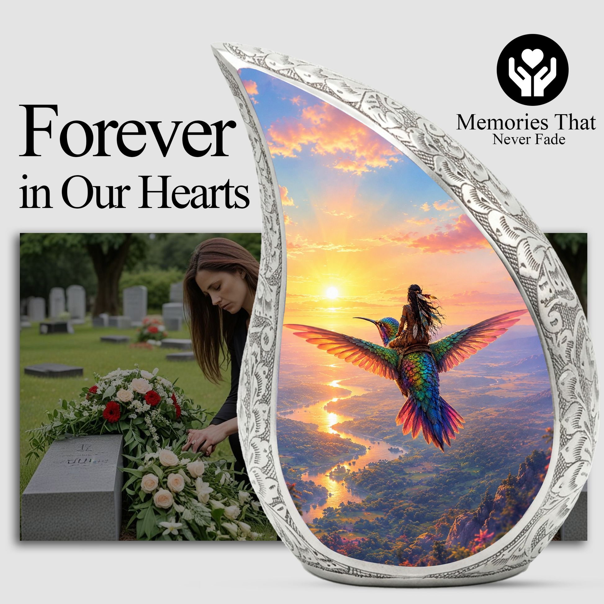 Hummingbird Urn for Human Ashes | Beautiful Adult Cremation Urn | Hummingbird Memorial Urn for Adult Ashes