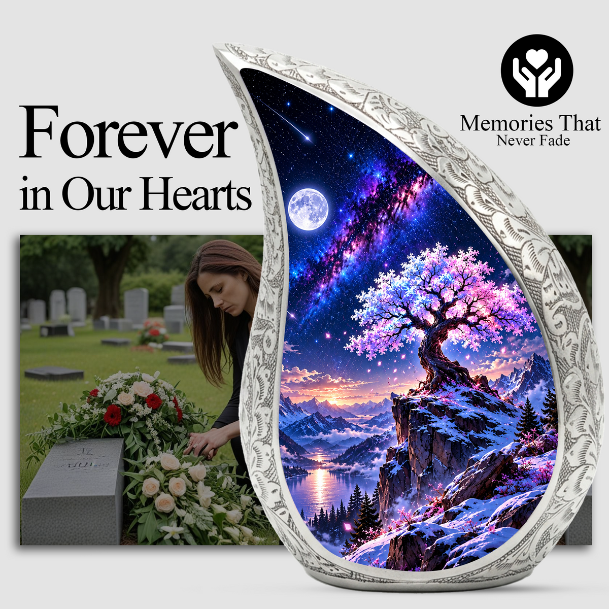 Tree of Life Urn for Ashes, Pink Blossom Tree Cremation Urn
