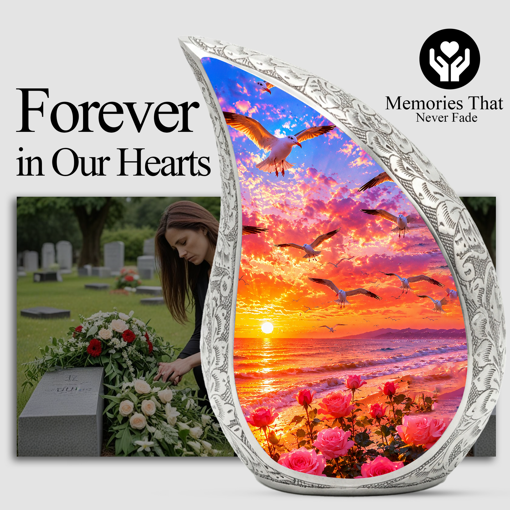 Sunset Memorial Urn for Mom – Personalized Funeral Urn for Human Ashes | Beautiful Cremation & Memorial Urn for Women