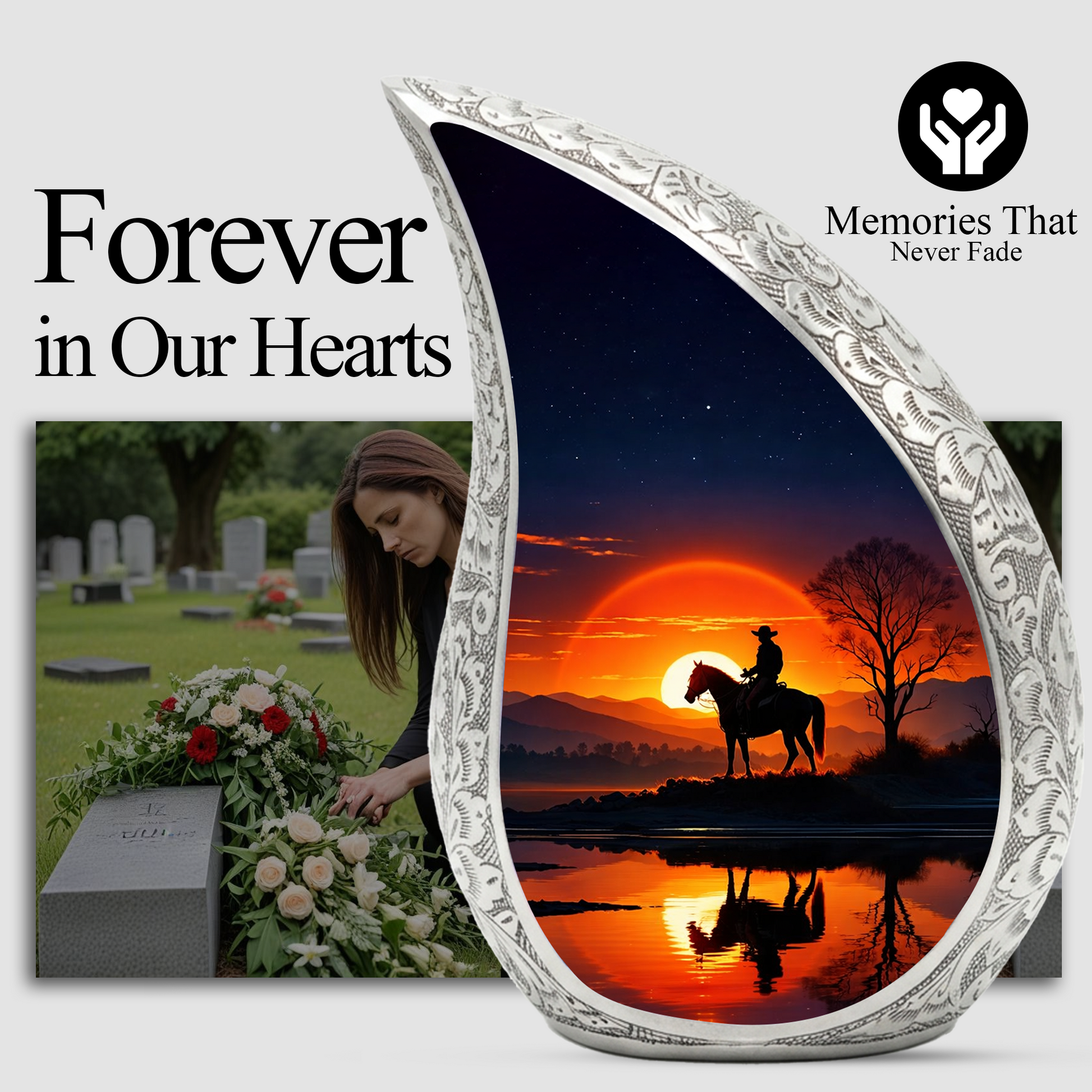 Cowboy Sunset Adult Urn for Human Ashes – Western Cowboy Cremation Urn