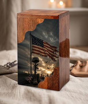 Military Wooden Cremation Urn for Human Ashes