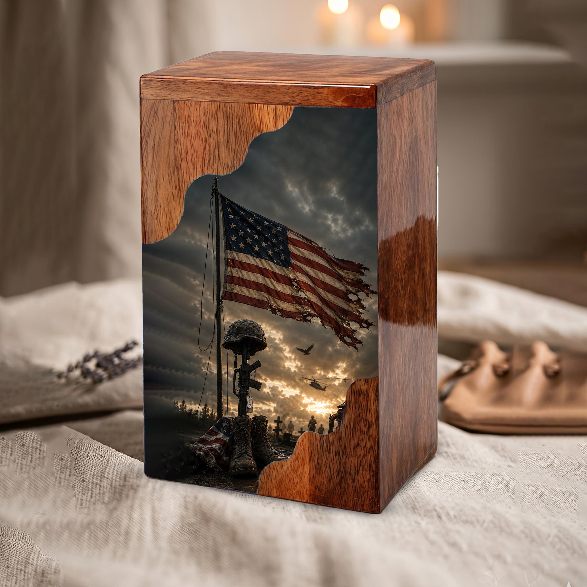 Military Wooden Cremation Urn for Human Ashes