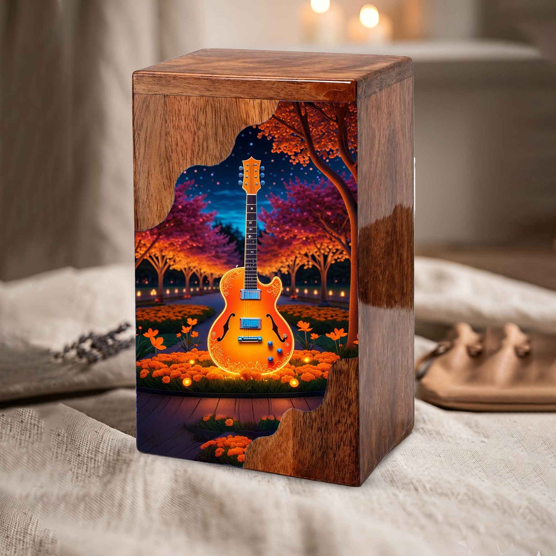 Guitar Wooden Cremation Urn – Custom Music Memorial Urn | Wooden Urn for Human Ashes