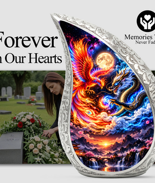 Dragon and Phoenix Cremation Urn for Ashes, Mythical Bird Adult Memorial Urn