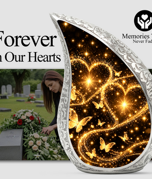Gold Butterfly Cremation Urn for Ashes, Heart Memorial Urn