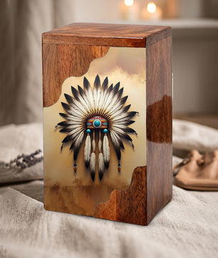 Wooden Cremation Urn – Feather Memorial Design | Custom Wooden Urn for Human Ashes