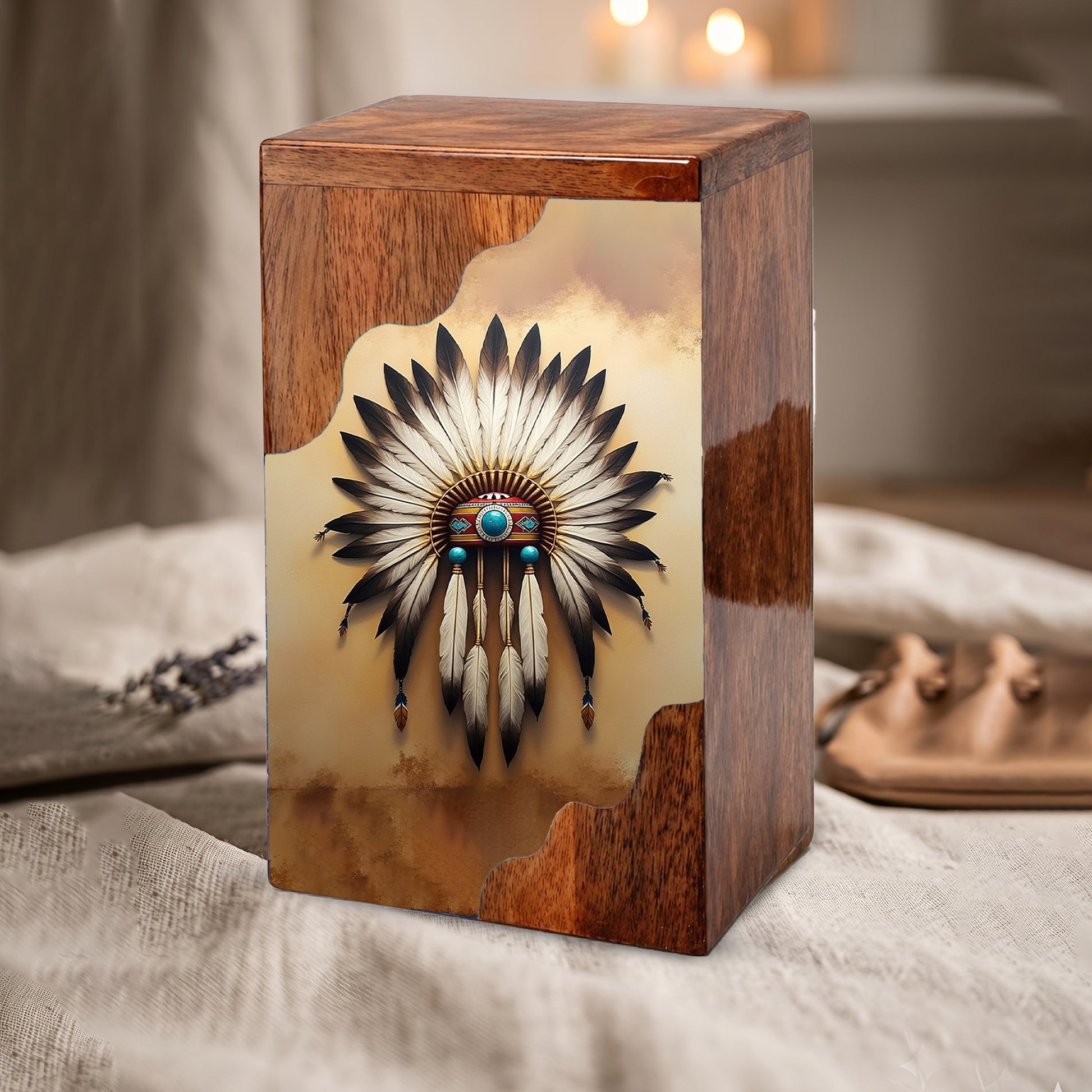 Wooden Cremation Urn – Feather Memorial Design | Custom Wooden Urn for Human Ashes