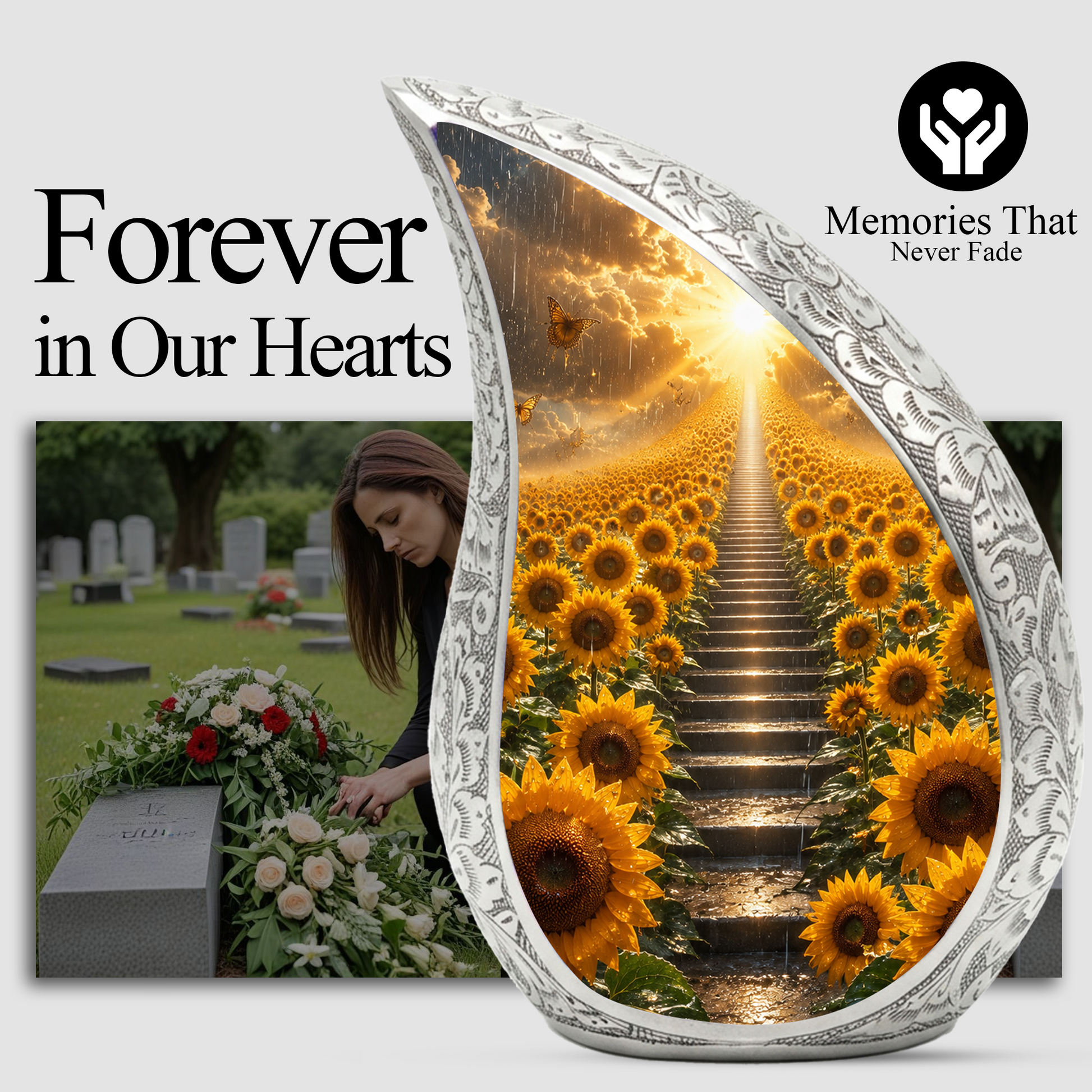 Sunflower Sunrise Urn for Human Ashes | Beautiful Floral Cremation Urn for Mom & Women