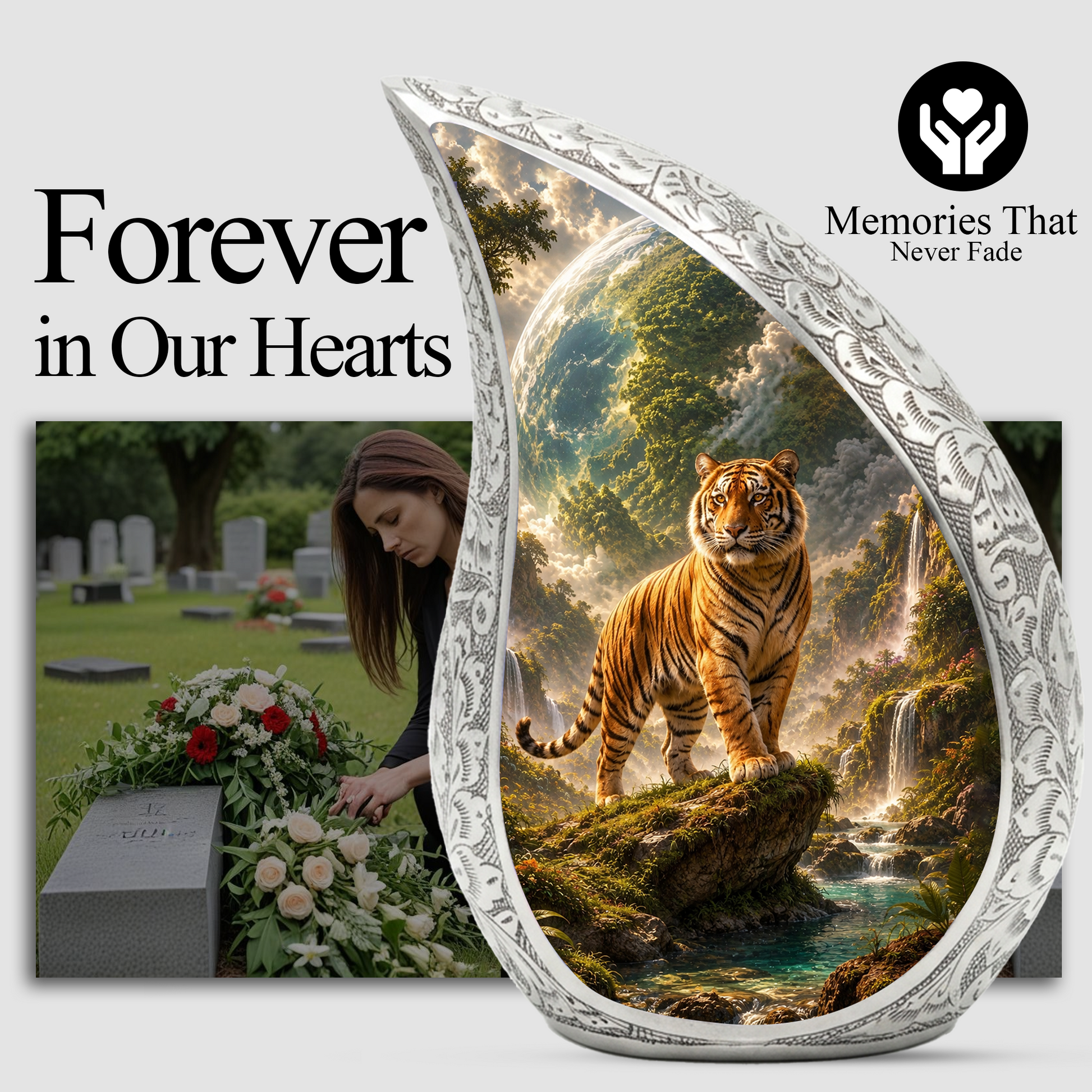 Tiger Urn for Human Ashes | Powerful Tiger Adult Cremation Urn | Wildlife Memorial Urn for Adult Ashes