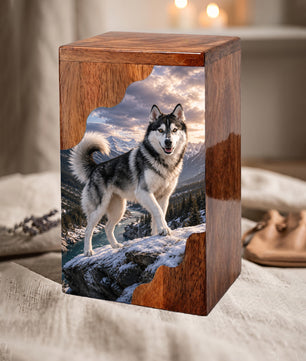 Husky Wooden Cremation Urn – Mountain Memorial Urn