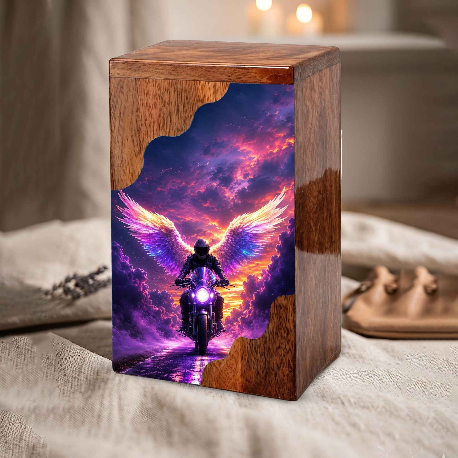 Angel Wings Wooden Cremation Urn for Mom, Wooden Urn for Human Ashes