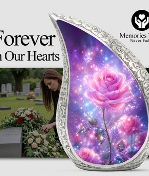 Pink Rose Memorial Urn for Mom, Floral Cremation Urn for Ashes
