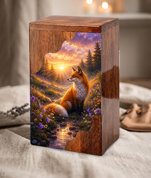 Wooden Cremation Urn for Human Ashes, Fox Memorial Urn