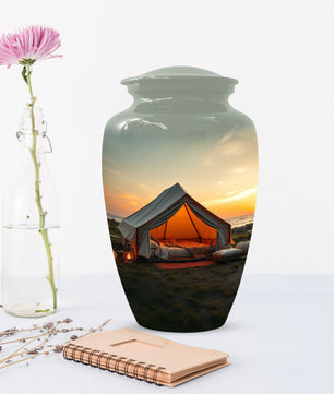 Camping Memorial Urn for Ashes – Personalized Sunset Glamping Cremation Urn for Mom& Dad