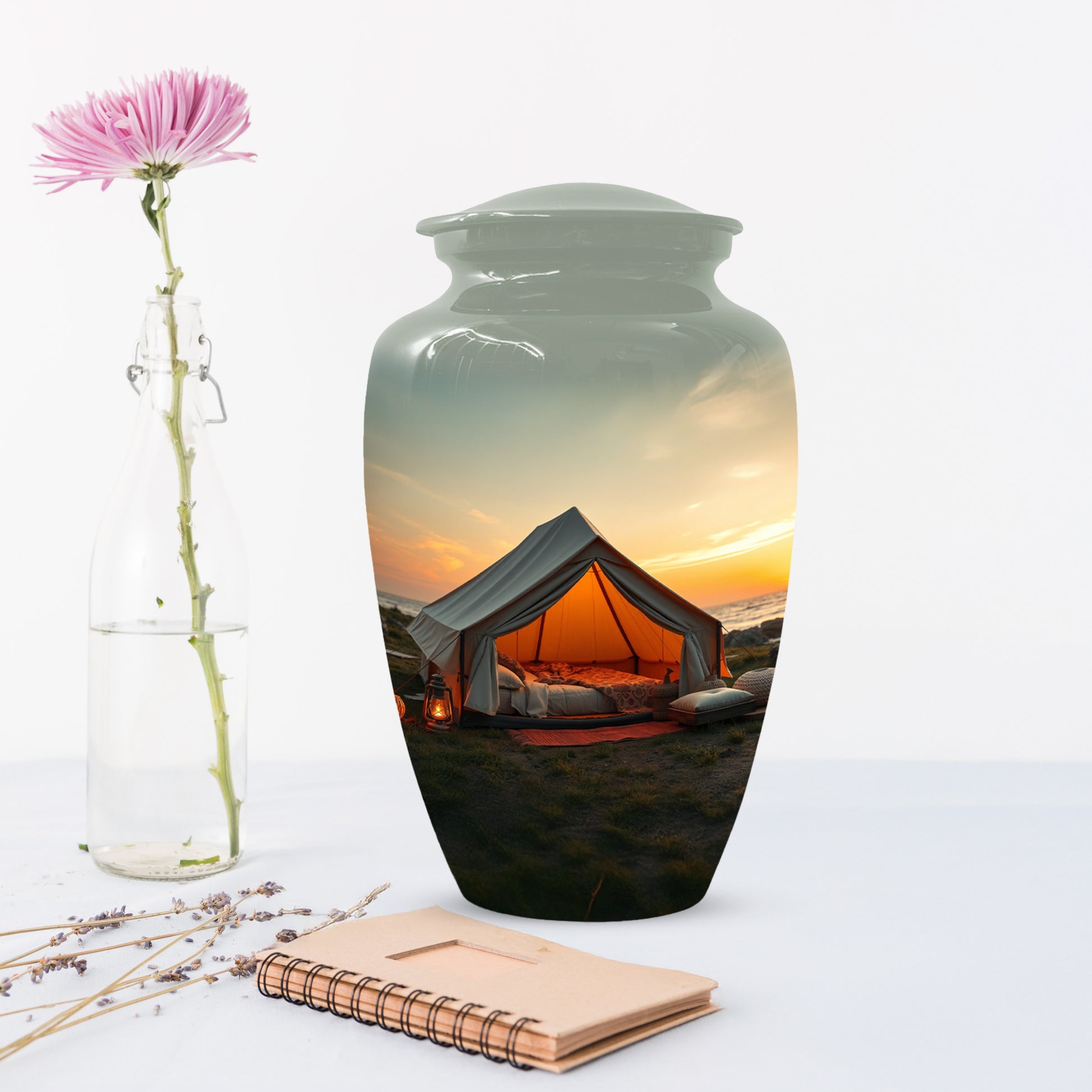 Camping Memorial Urn for Ashes – Personalized Sunset Glamping Cremation Urn for Mom& Dad