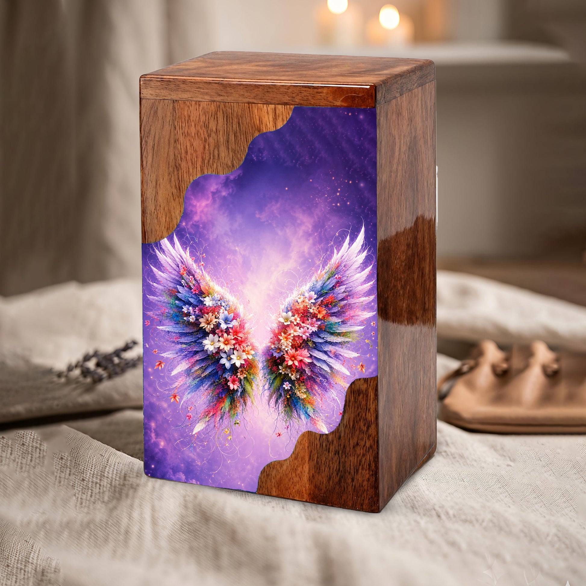 Angel Wings Wooden Cremation Urn – Wooden Urn for Human Ashes