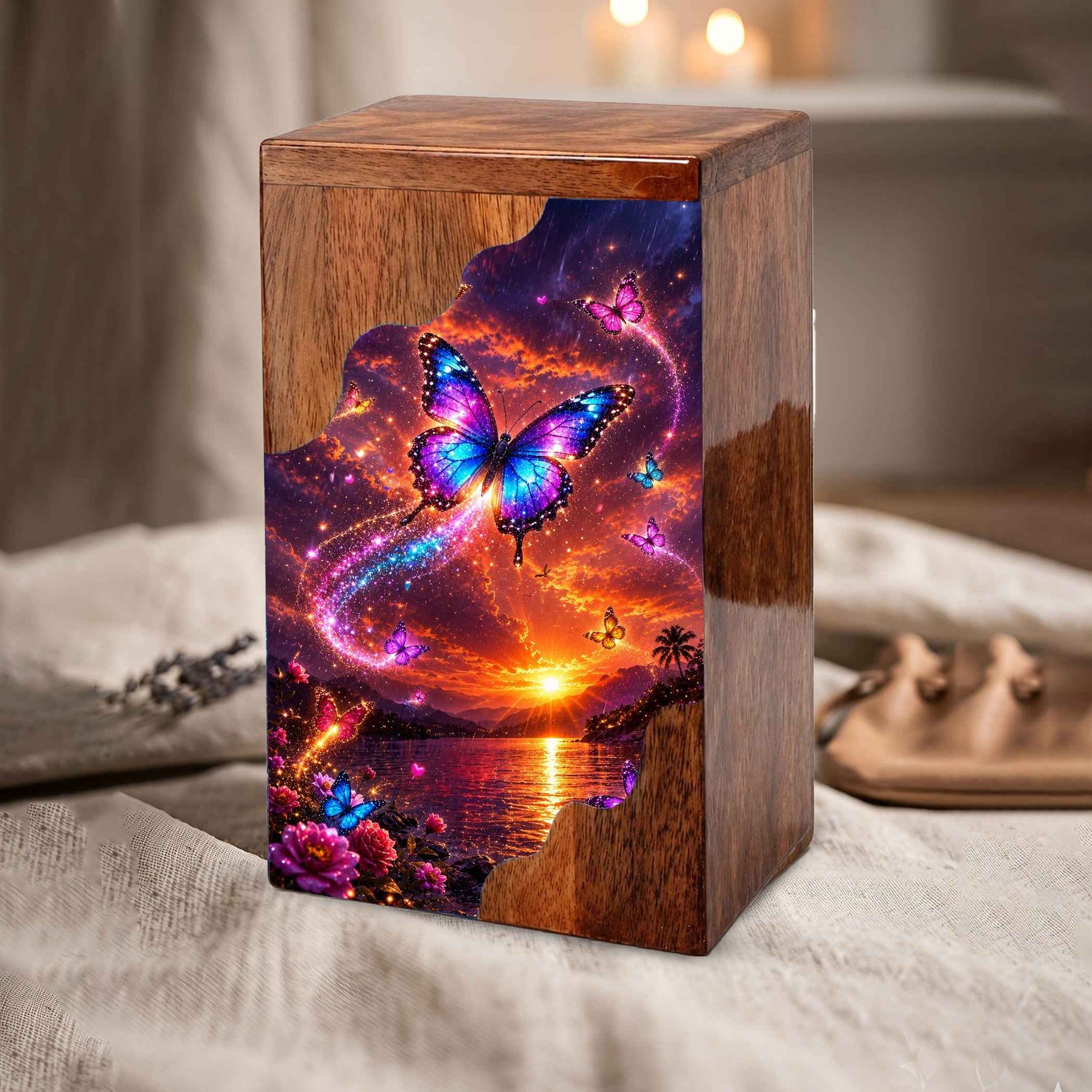 Butterfly Wooden Cremation Urn for Human Ashes