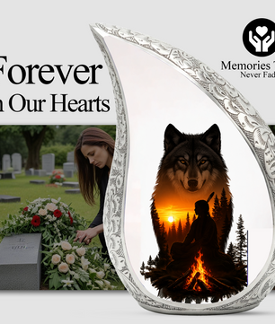 Wolf Memorial Adult Cremation Urn for Dad-Native Spirit Funeral Urn for Adult Ashes