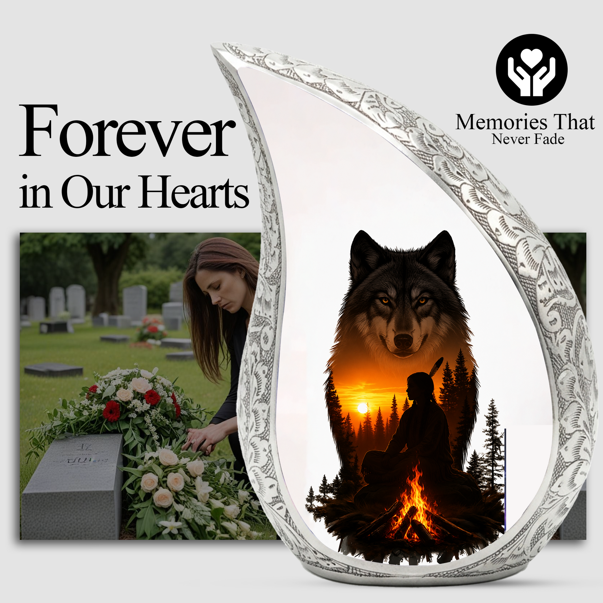 Wolf Memorial Adult Cremation Urn for Dad-Native Spirit Funeral Urn for Adult Ashes